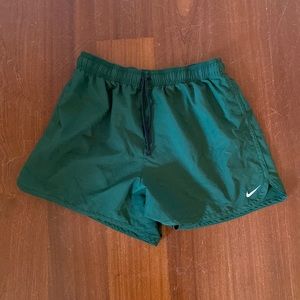 Nike dry fit athletic shorts, forest green, elastic waistband with drawstring